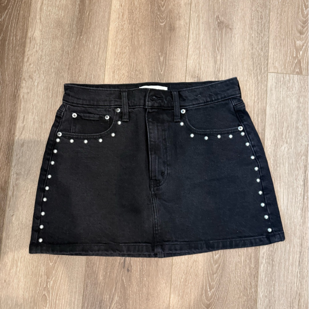 Abercrombie & Fitch Black Denim Studded Mini Skirt